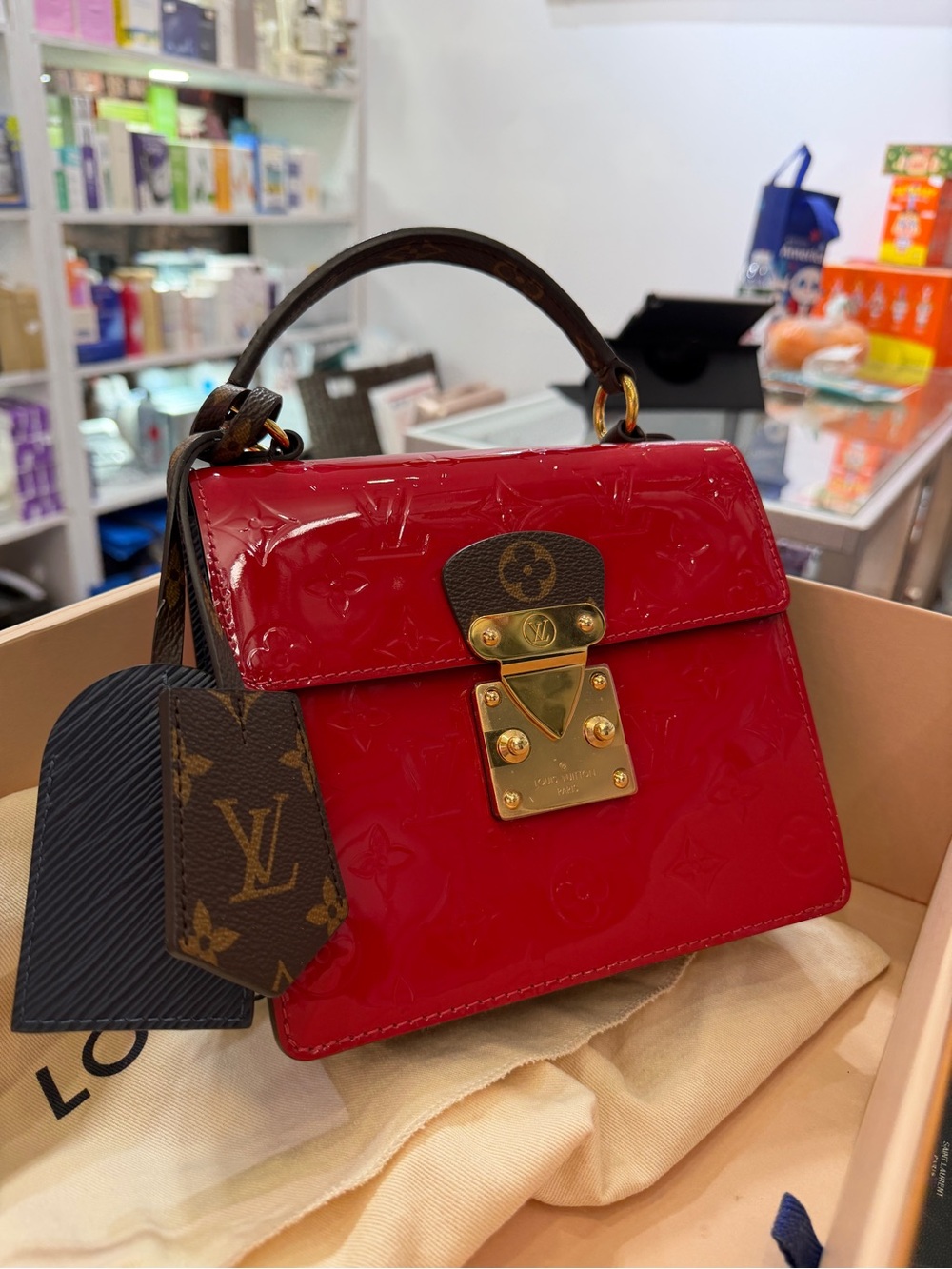 Louis Vuitton Red Vernis Lock-Front Top Handle Satchel